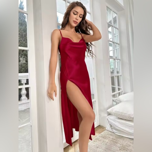 Sliky Solid Night Dress Vocation Spaghetti Strap Sleep Dress Women's Sleepwear - Picture 1 of 5